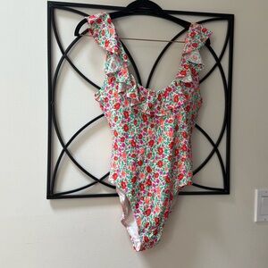 J. Crew Floral Ruffle One-Piece Swimsuit
